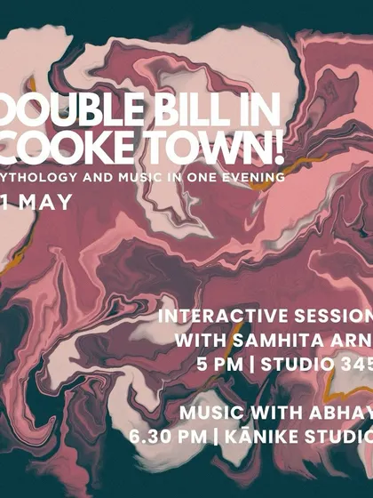 Another poster promoting a "Double Bill in Cooke Town," combining an interactive session at a nearby studio with a music performance at Kānike.