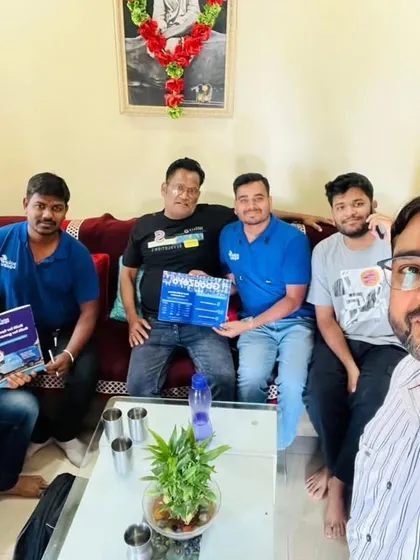 A selfie of our team with a family after a successful consultation. We are proud to bring solar power to homes across the country.
