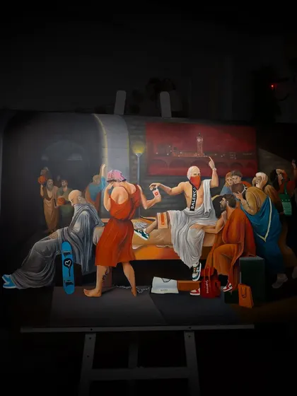 Another shot of the Socrates painting in low light, which makes the illuminated parts of the scene really stand out.