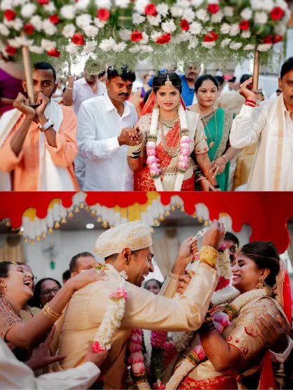 The bride's grand entrance on a palanquin, surrounded by family, and the joyous moments of the ceremony.