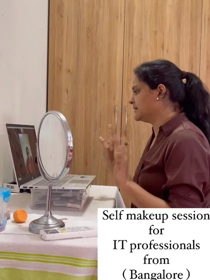 An IT professional from Bangalore learning makeup in an online session. I ensure my students understand both the 'how' and the 'why' behind each step.