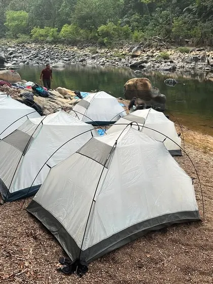 We skip the hotels for authentic experiences like camping in tents right by the river. Waking up to the sound of flowing water is a feeling you won't forget.