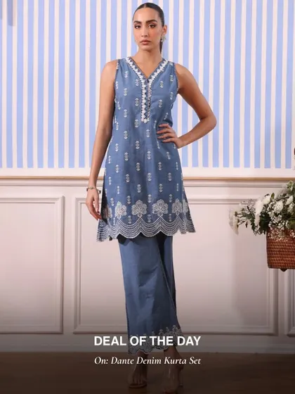 My Dante Denim Kurta Set is another one of my popular fusion pieces. It combines the casual feel of denim with traditional embroidery and silhouettes.