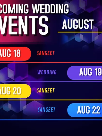 My August wedding event schedule. I'm thankful that things are getting busy again, and I'm ready to make these events memorable.