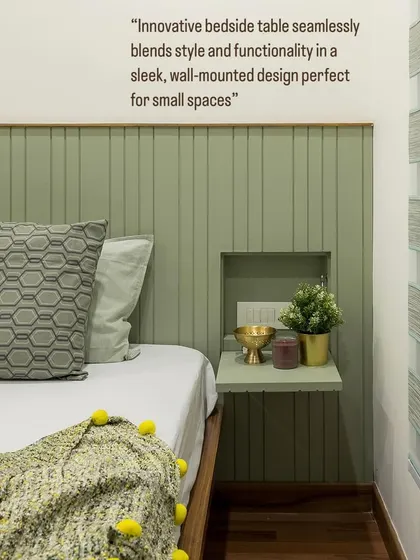 Functionality meets style with this innovative bedside table. The wall-mounted design with a hidden niche is a perfect space-saving solution for compact bedrooms, keeping surfaces clutter-free.