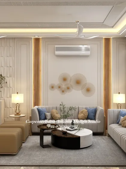 This living room features a beautiful mural of birds and branches, bringing a touch of nature and art into the home. The neutral furniture allows the mural to be the star.