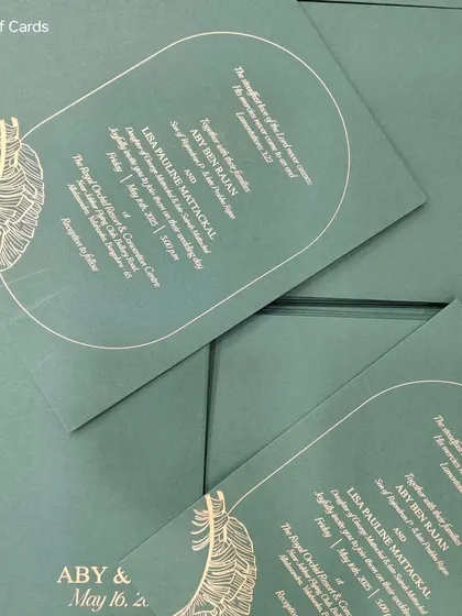 A collection of the Glass Glow Green invitations, ready to be sent out. The consistency in color and design creates a powerful visual impact.