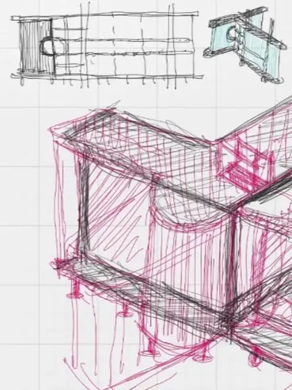 This axonometric sketch helped us visualize the central display fixture for the Capsul store in three dimensions. This kind of drawing is crucial for understanding how complex forms will work in the space and for communicating the design intent to our clients and build team.
