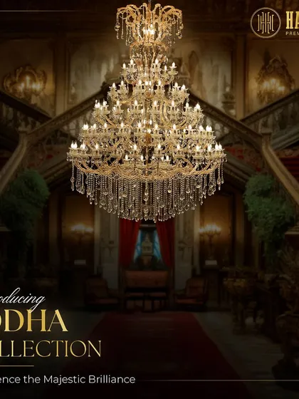 The Jodha Collection Chandelier is the epitome of majestic brilliance. This grand fixture, with its intricate crystal work, is designed to transform a large entryway or ballroom into a royal palace.