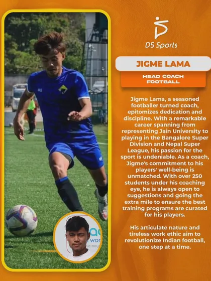 This is our Head Football Coach, Jigme Lama. As a seasoned footballer who played in the Bangalore Super Division, he brings unmatched passion and dedication to training over 250 students.