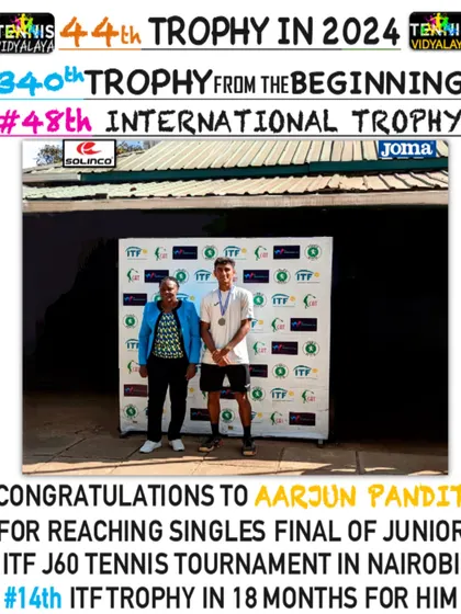 The 48th international trophy for the academy, courtesy of Aarjun's singles final appearance in Nairobi.