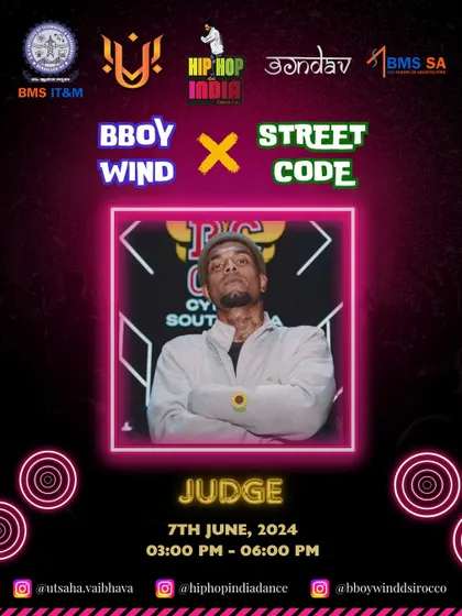We sponsored and judged the "Street Code" battle at Utsaha VAIBHAVA’24. Our own B-Boy Wind served as a judge, showing our commitment to supporting the next generation of dancers at college fests and community events.