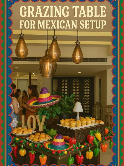 I love creating themed culinary experiences, and this Mexican fiesta setup is one of my favourites. From the vibrant decor to the flavour-packed grazing table featuring everything from tacos to zesty salads, I can bring any theme to life for your event.