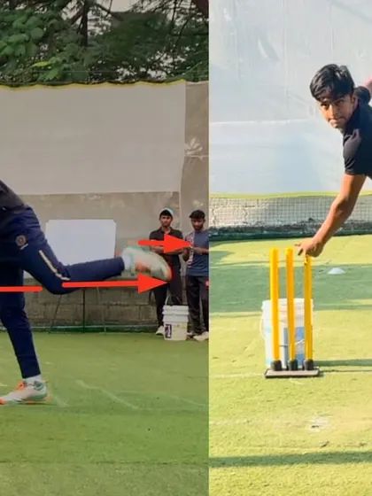 A key part of this left arm spinner's transformation was slowing down his action to improve alignment. The 'after' shot shows a much more coordinated finish, allowing for better control and spin.