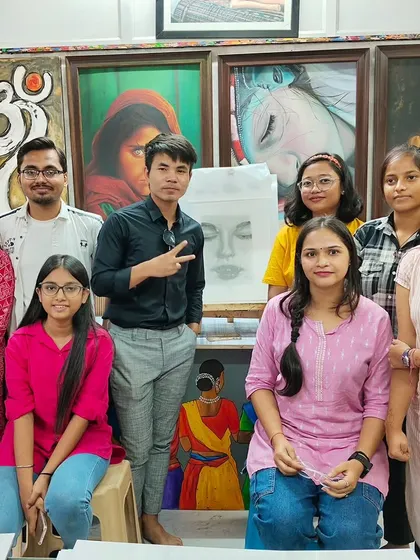 A group of students after a successful pencil shading workshop. We foster a collaborative and encouraging environment for artists at all levels.
