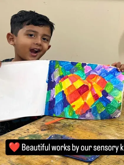 What a beautiful and expressive heart mosaic. Using colorful paper squares, this young artist explored color theory and composition in a fun, hands-on way that builds both confidence and skill.
