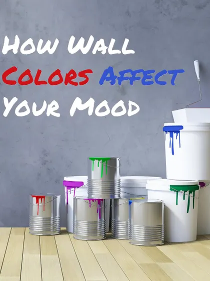 Wall colours have a direct impact on your mood. This image introduces how different colours like pink, orange, white, and grey can influence your feelings.