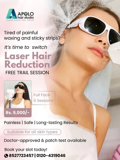 To make our services more accessible, we are offering a free trial session and a special package for full face laser hair reduction. Get six complete sessions for just ₹9,000. This is a safe, doctor approved treatment suitable for all Indian skin types.