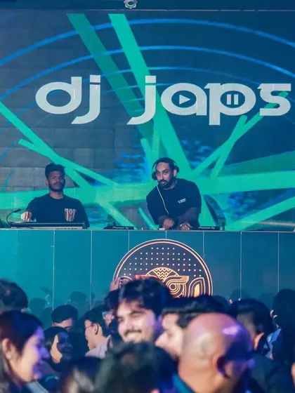 A wide shot of my setup at SOHO Goa. You can see the packed dance floor and the professional lighting that creates an immersive club experience.