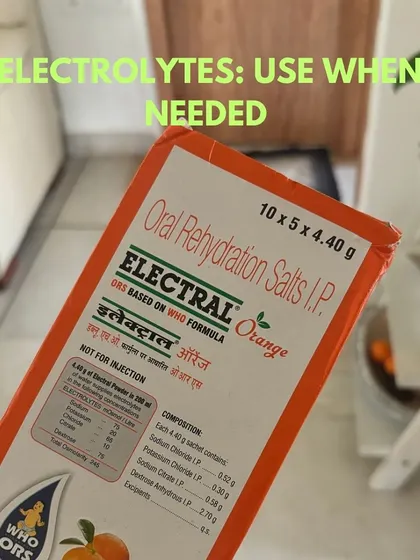 Electrolytes are crucial for hydration, especially during and after a sweaty workout or on a hot day. I use a simple oral rehydration salt (ORS) like Electral when needed to replenish the minerals lost through sweat. It's a cheap and effective option.