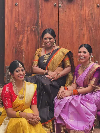 A beautiful portrait of three women, each with her own unique style, united by a love for sarees.