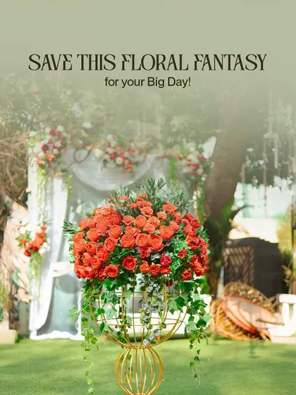 A close-up of a vibrant floral centerpiece, showcasing the "floral fantasy" theme. I use high-quality flowers and artistic arrangements to bring a sense of luxury and beauty to every corner of the venue.