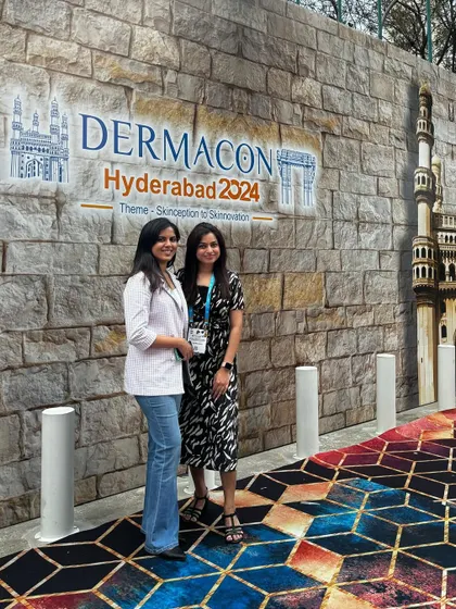 With a colleague at the Dermacon conference in Hyderabad. These gatherings are an invaluable platform for discussing new approaches to hair and skin care.