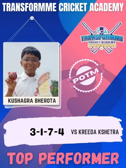 Kushagra Bherota, Player of the Match for a brilliant 4-wicket haul.