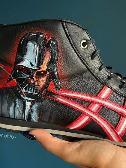 Another angle of the Darth Vader custom sneaker art.