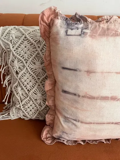 Here is another angle of my handmade cushion, paired with a macrame one. Mixing different handmade textures can bring so much warmth and personality to your space.