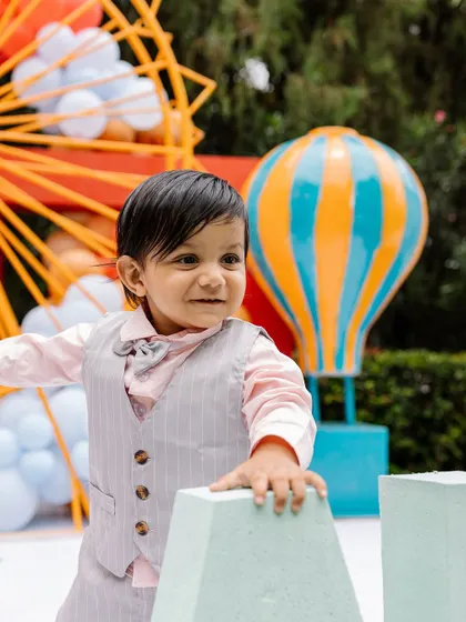 The birthday boy enjoying his carnival-themed party. Our setups are designed to be a playground of discovery for the little ones.