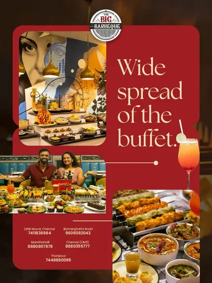 A wide spread of the buffet for every occasion. This collage showcases our vibrant ambiance, happy guests, and a close-up of our delicious grilled skewers and main courses.