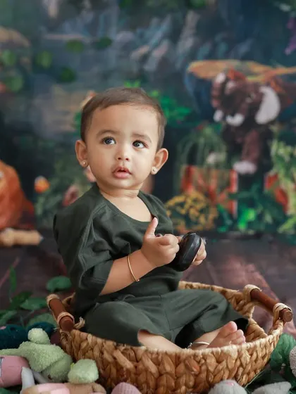A little adventurer in a jungle theme. Themed photoshoots for toddlers are so much fun and let their imagination run wild.