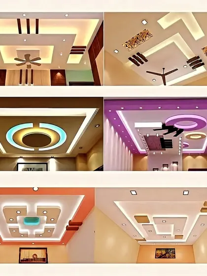 Awesome ceiling light designs to spark your imagination. This collage shows a variety of geometric and circular patterns in different color schemes.