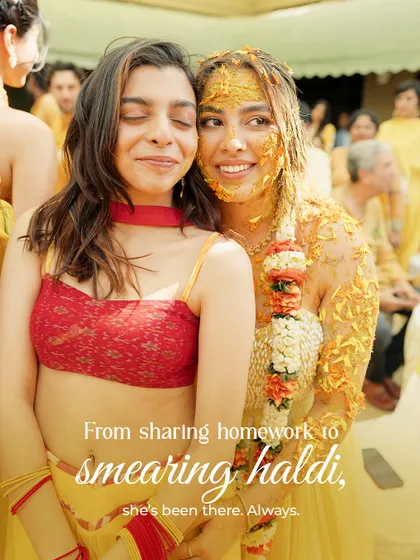 A heartfelt moment between the bride and her best friend during the Haldi ceremony. These are the unscripted, emotional moments that I strive to create space for.