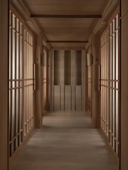 Further images from the BeWell, QBF Coffee, and Tubu projects, illustrating the consistent use of natural materials, clean lines, and thoughtful lighting to create serene and restorative commercial spaces.