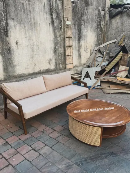 Another angle of the coffee table, showing its two-tiered design for extra storage.
