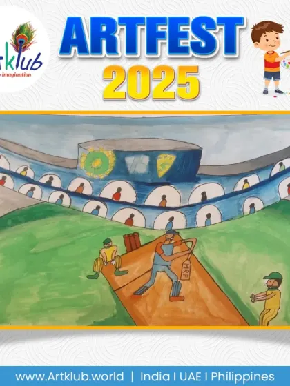 A dynamic depiction of a cricket match in a packed stadium, capturing the excitement of the game.