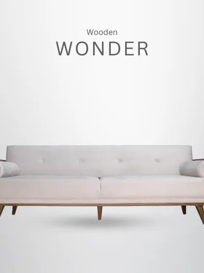 This wooden sofa is a modern wonder, featuring a sleek frame and button-tufted back cushions. It's a minimalist design that doesn't compromise on comfort.