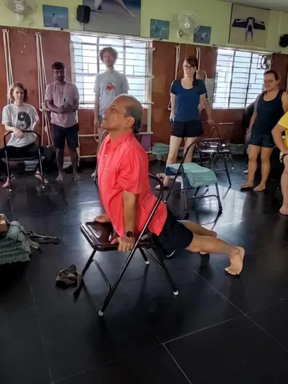 Additional images from my personal practice and teaching sessions, demonstrating a wide variety of asanas and the use of props. Each photo shows a moment of exploration in the journey of yoga.