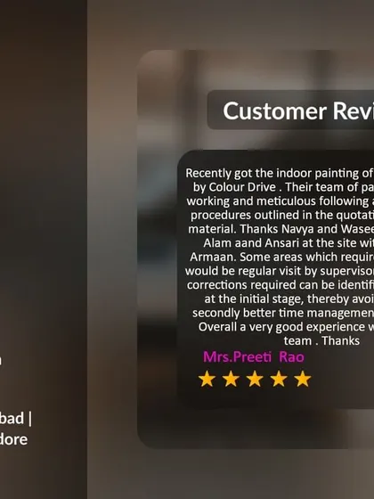 This 5-star review from Mrs. Preeti Rao highlights our team's hard work and meticulous process. We follow all steps outlined in our quotation to deliver a quality result using the best materials.