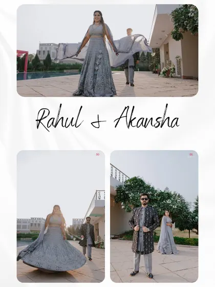 A stylish collage of the couple in their coordinated Mehendi outfits, capturing their elegance and chemistry.