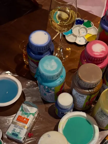 More of the colorful chaos from a birthday paint party. We provide a wide range of acrylic paint colors so you can make your masterpiece truly your own.