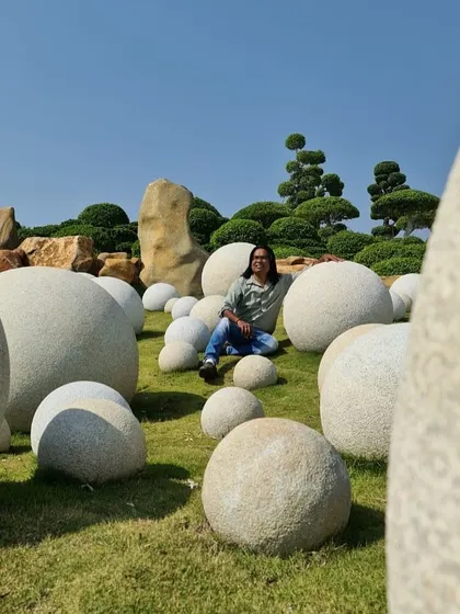 Me enjoying the finished landscape in Hyderabad. It's important to me that a garden is not just beautiful to look at, but also a space that invites you to sit, relax, and connect with nature.
