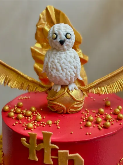 Look at the detail on this hand-sculpted fondant Hedwig, sitting on a golden snitch.