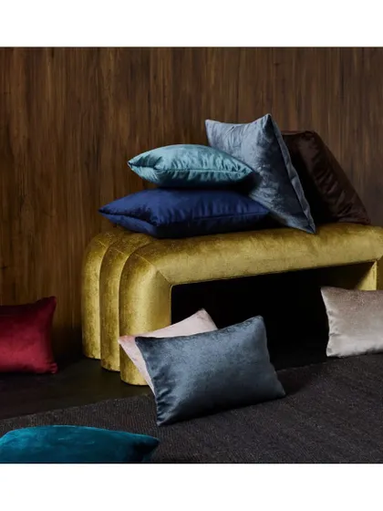 Metallic jewel tones and a plush finish define the 'Newman' collection. These velvet fabrics are my go-to choice for creating a super luxe, glamorous, and comfortable space.