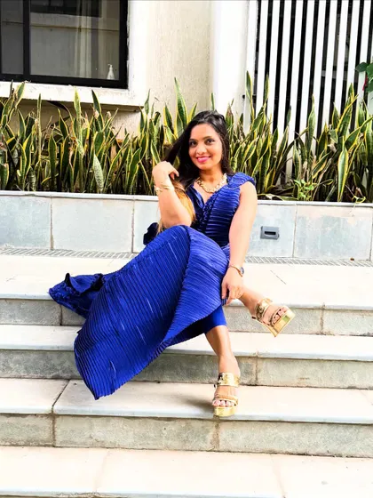 Relaxing in my edgy yet elegant blue saree creation. This look is all about attitude and owning your style.