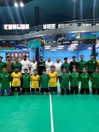 A formal group photo of the combined Indian and Saudi teams at the training camp in Riyadh, a symbol of our growing international collaboration.