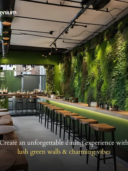 I specialize in rooftop landscaping for restaurants and cafes. This image shows how lush green walls can create an unforgettable dining experience and an inviting atmosphere for guests.