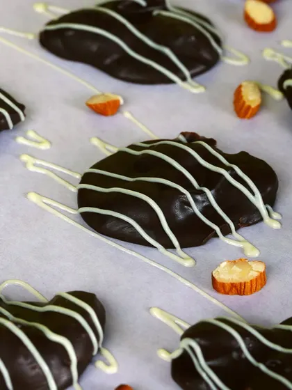 Another look at my popular Rock Almond Chocolates, drizzled with white chocolate. They make a beautiful and delicious gift.